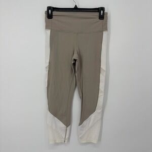 Athleta Women's Chaturanga Tan White Mesh Crop Leggings Small Yoga Gym Workout
